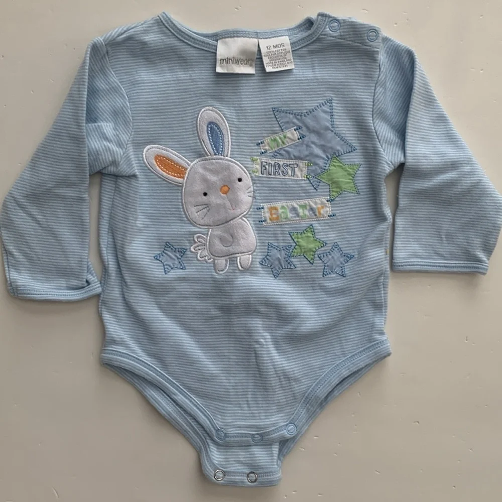 Miniwear Blue 'My First Easter' Baby Onesie